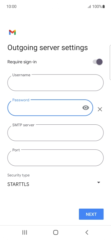 Press the field below 'SMTP server' and key in the name of your email provider's outgoing server.
