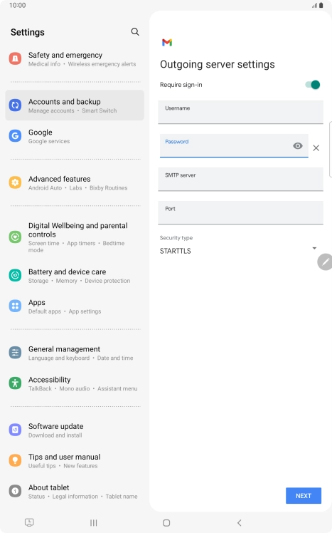 Press the field below 'SMTP server' and key in the name of your email provider's outgoing server.