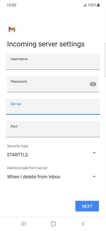 Press the field below 'Port' and key in 110. Press the field below 'Port' and key in 110.