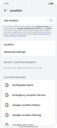Press the indicator next to 'Use location' to turn the function on or off.
