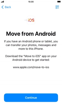 To transfer content to your phone, you need to install the app 'Move to iOS' on the Android phone. When the app is installed, press Continue.