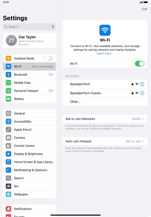 Press the required WiFi network and key in the password for the WiFi network.