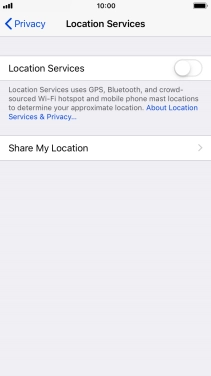 Press the indicator next to 'Location Services' to turn the function on or off.