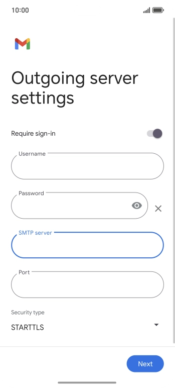 Press the field below 'Port' and key in 587.