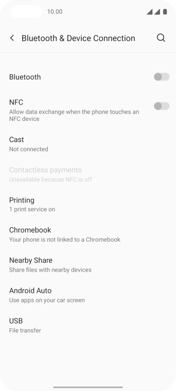 Press the indicator next to 'Bluetooth' to turn on the function.