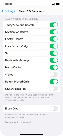 Press the indicator next to 'Erase Data' to turn the function on or off.