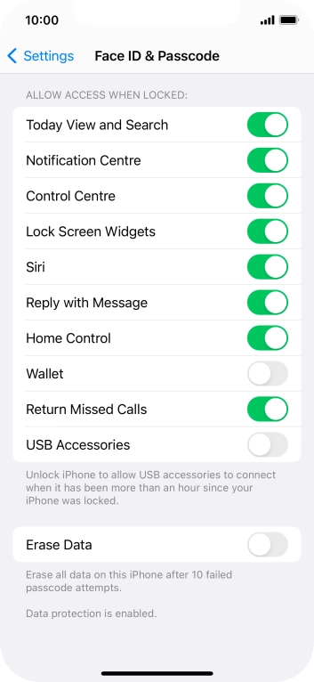 Press the indicator next to 'Erase Data' to turn the function on or off.