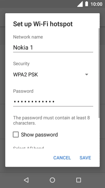 Press the field below 'Network name' and key in the required name.
