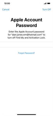Key in the password for your Apple ID and press Turn Off. Wait a moment while the factory default settings are restored. Follow the instructions on the screen to set up your phone and prepare it for use.