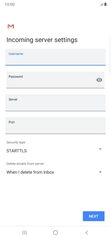 Press the field below 'Server' and key in the name of your email provider's incoming server.