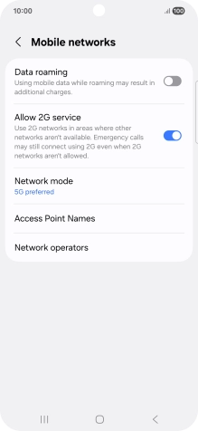 Press the indicator next to 'Data roaming' to turn the function on or off.