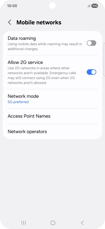Press the indicator next to 'Data roaming' to turn the function on or off.