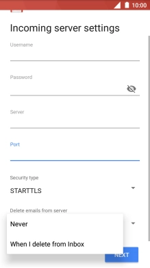 Press Never to keep emails on the server when you delete them on your phone.