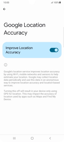 If you press the indicator next to 'Improve Location Accuracy' to turn off the function, your phone can find your exact position using the GPS satellites but it may take longer as there is no access to supplementary information from the mobile network or nearby WiFi networks.