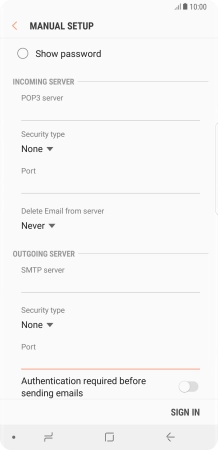 Press the indicator next to 'Authentication required before sending emails' to turn on the function.