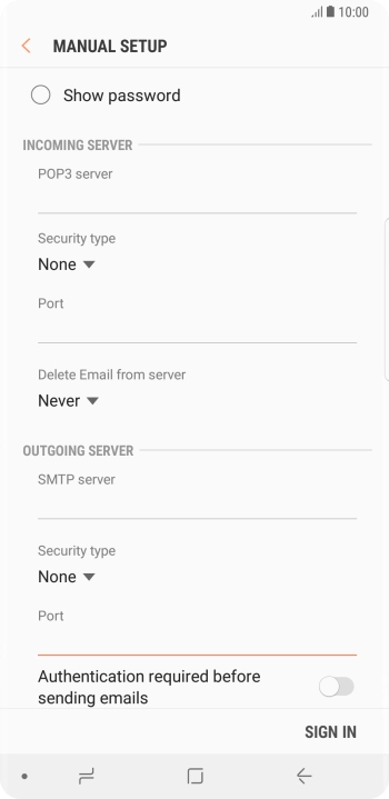 Press the indicator next to 'Authentication required before sending emails' to turn on the function.
