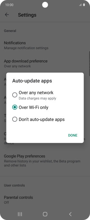 To turn on automatic update of apps using mobile network, press Over any network. To turn on automatic update of apps using mobile network, press Over any network.