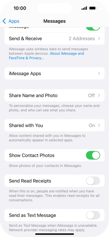 Press the indicator next to 'Send as Text Message' to turn the function on or off.