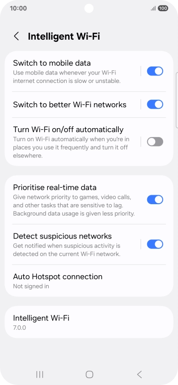 Press the indicator next to 'Switch to mobile data' to turn the function on or off. Press the indicator next to 'Switch to mobile data' to turn the function on or off.