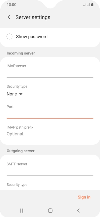 Press the field below 'SMTP server' and key in the name of your email provider's outgoing server.