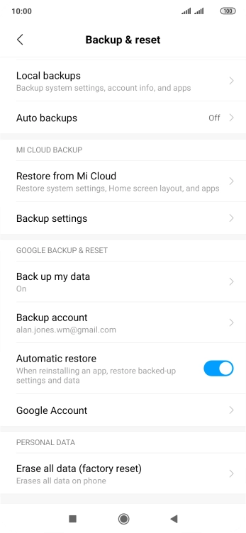 Press Erase all data (factory reset).