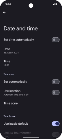 Press the indicator next to 'Set time automatically' to turn on the function.