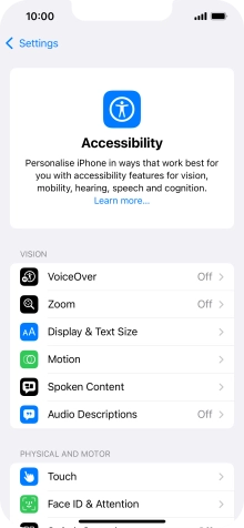 Press the required category below 'VISION' and follow the instructions on the screen to select the required settings.