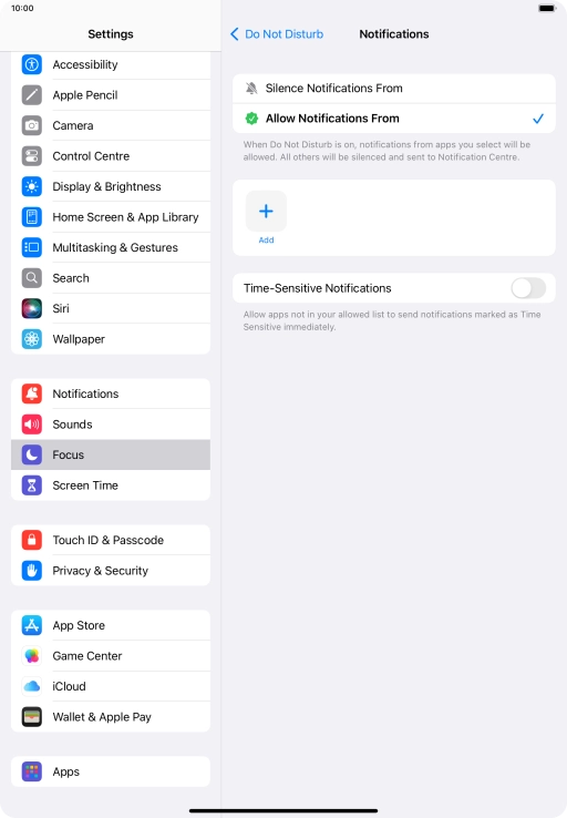 Press the indicator next to 'Time-Sensitive Notifications' to turn display of timed notifications on or off when Do Not Disturb is turned on.