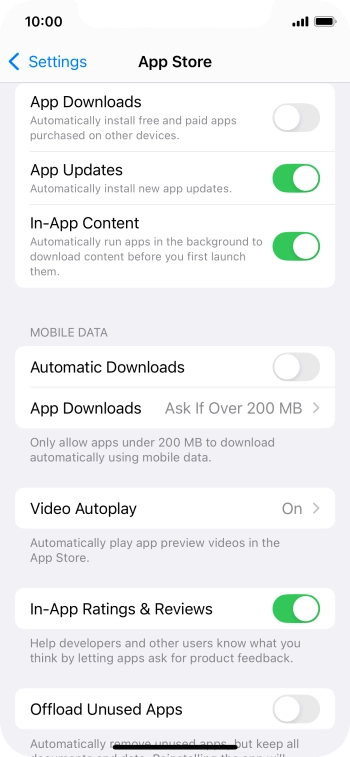 Press the indicator next to 'App Downloads' to turn the function on or off.