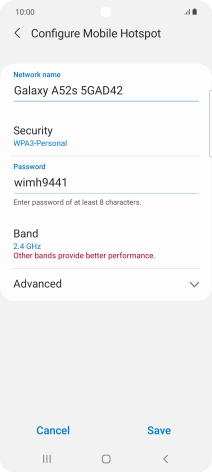 Press the field below 'Network name' and key in the required name.