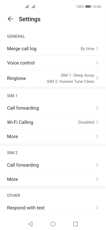 Press Call forwarding below the required SIM.