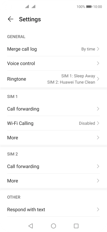 Press Call forwarding below the required SIM.