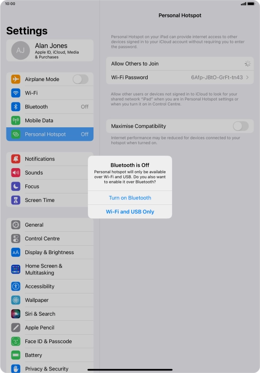 If WiFi is turned on, press Wi-Fi and USB Only.