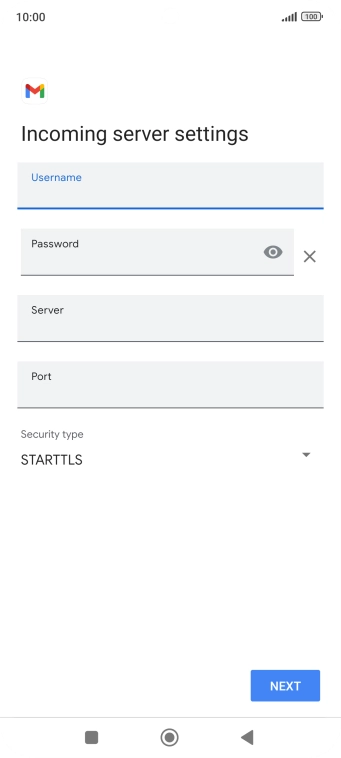 Press the field below 'Server' and key in the name of your email provider's incoming server.