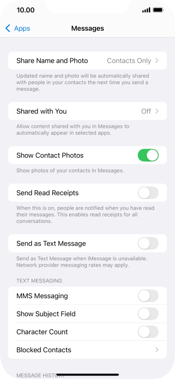 Press the indicator next to 'Send as Text Message' to turn the function on or off.