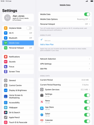Press Mobile Data Options.