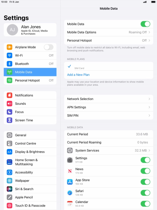 Press Mobile Data Options.