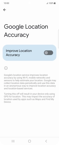 If you press the indicator next to 'Improve Location Accuracy' to turn on the function, your phone can find your exact position using the GPS satellites, the mobile network and nearby WiFi networks. Satellite-based GPS requires a clear view of the sky.