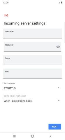 Press the field below 'Username' and key in the username for your email account.