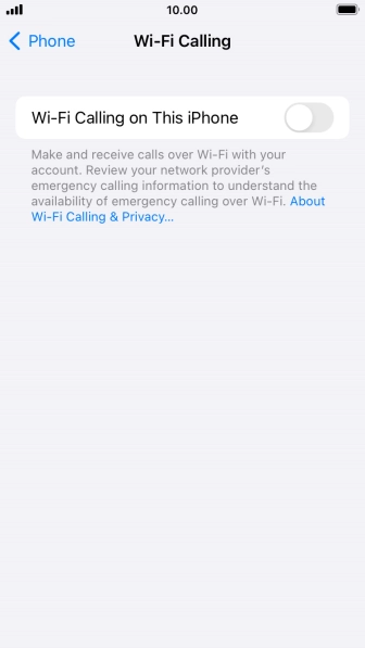 Press the indicator next to 'Wi-Fi Calling on This iPhone' to turn the function on or off.