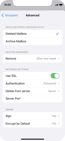 Press the indicator next to 'Use SSL' to turn off the function.