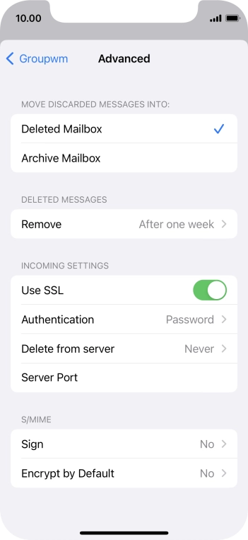 Press the indicator next to 'Use SSL' to turn off the function.