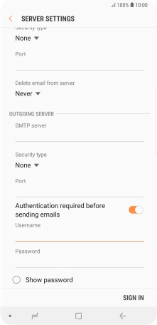 Press the field below 'Password' and key in the password of your email provider's outgoing server.
