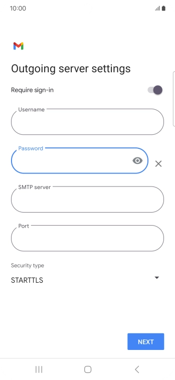 Press the field below 'SMTP server' and key in the name of your email provider's outgoing server.