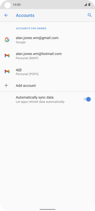 Press the indicator next to 'Automatically sync data' to turn the function on or off. Press the indicator next to 'Automatically sync data' to turn the function on or off.