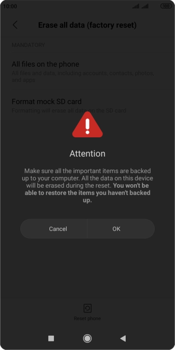Press OK. Wait a moment while the factory default settings are restored. Follow the instructions on the screen to set up your phone and prepare it for use.