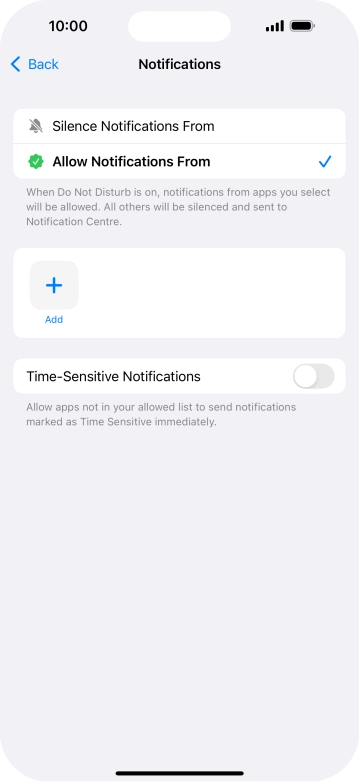 Press the indicator next to 'Time-Sensitive Notifications' to turn display of timed notifications on or off when Do Not Disturb is turned on.