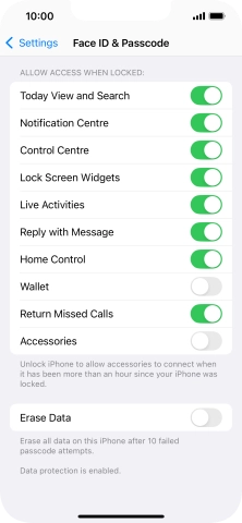 Press the indicator next to 'Erase Data' to turn the function on or off.