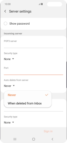 Press Never to keep emails on the server when you delete them on your phone.