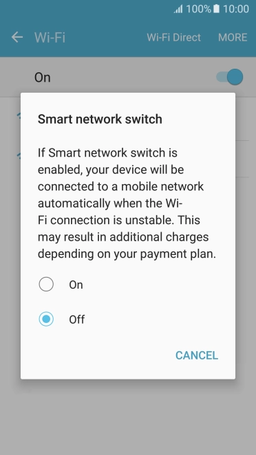 Press the required setting to turn the function on or off.